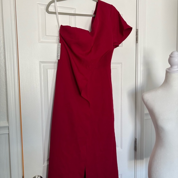 NWT Red One-Shoulder Jumpsuit with Extra Fabric Overlay on Legs size 6 - Picture 11 of 12